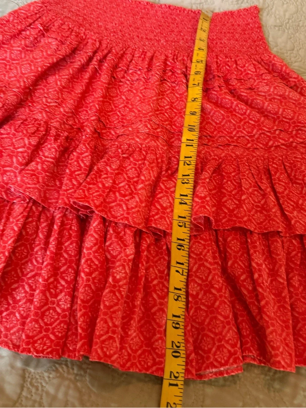Lauren Ralph Lauren Coral Orange Smocked Tiered Ruffle Mini Skirt Boho Size 8